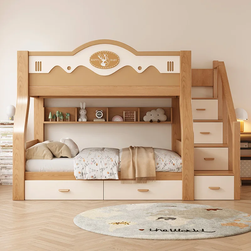 Solid wood cherry wood upper and lower beds High and low  Two-layer multi-functional children and mothers Small apartment double