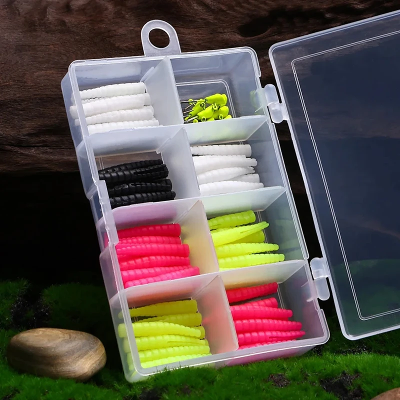 81PCS Neon Trout Fishing Tackle Kit Trout Hooks Soft Fishing Lure Set Jig Head Hook Artificial Bait Fishing Gear Accessories