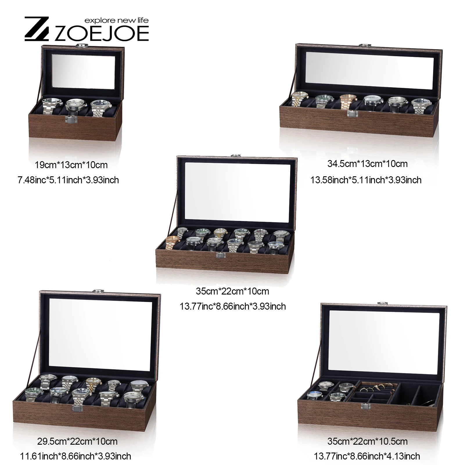 Wood Grain Watch Box 3/6 Slots PU Leather Watch Storage Box With Clear Window Men Wristwatch Display Organizer Jewelry Watch