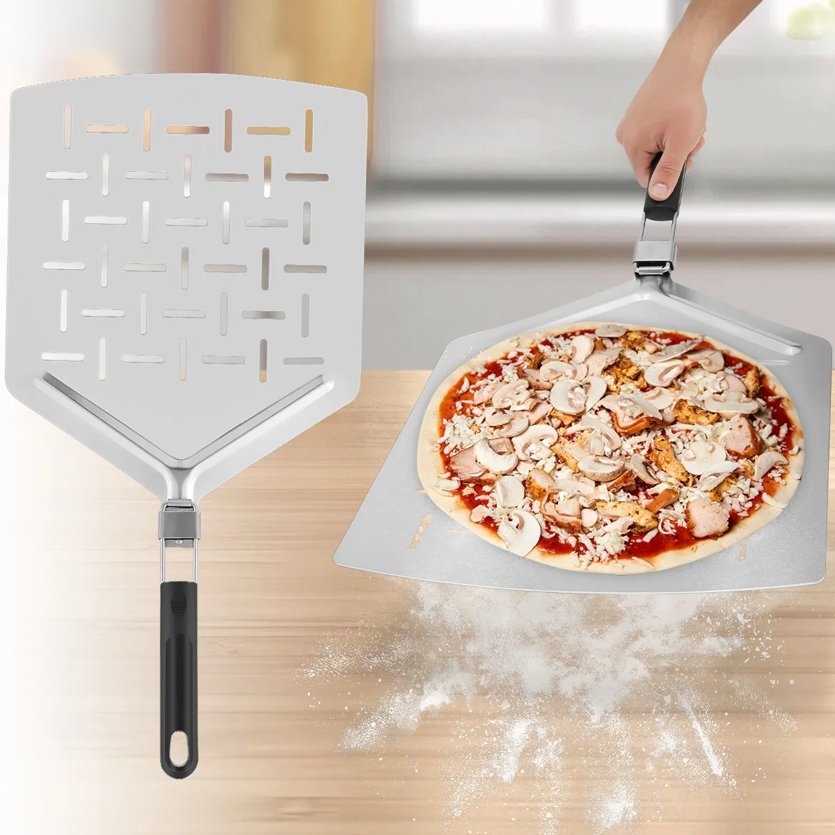 

13/12In Pizza Peel Aluminium Alloy Pizza Shovel with Handle Oven Baking Pizza Dough Paddle Spatula Turners Kitchen Accessories