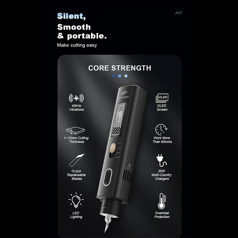 Nóż ultradźwiękowy Jakemy JM-Y10 PRO z ekranem OLED, ochrona przed przegrzaniem, elektryczne narzędzie do cięcia, rzeźbienia i szlifowania DIY