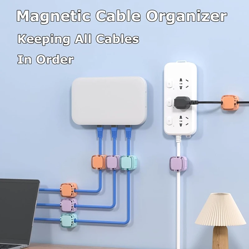 Paquete de 8 Clips de Cable magnéticos, soporte de Cable ajustable para gestión de cables debajo del escritorio, organizador de cables de cargador adhesivo