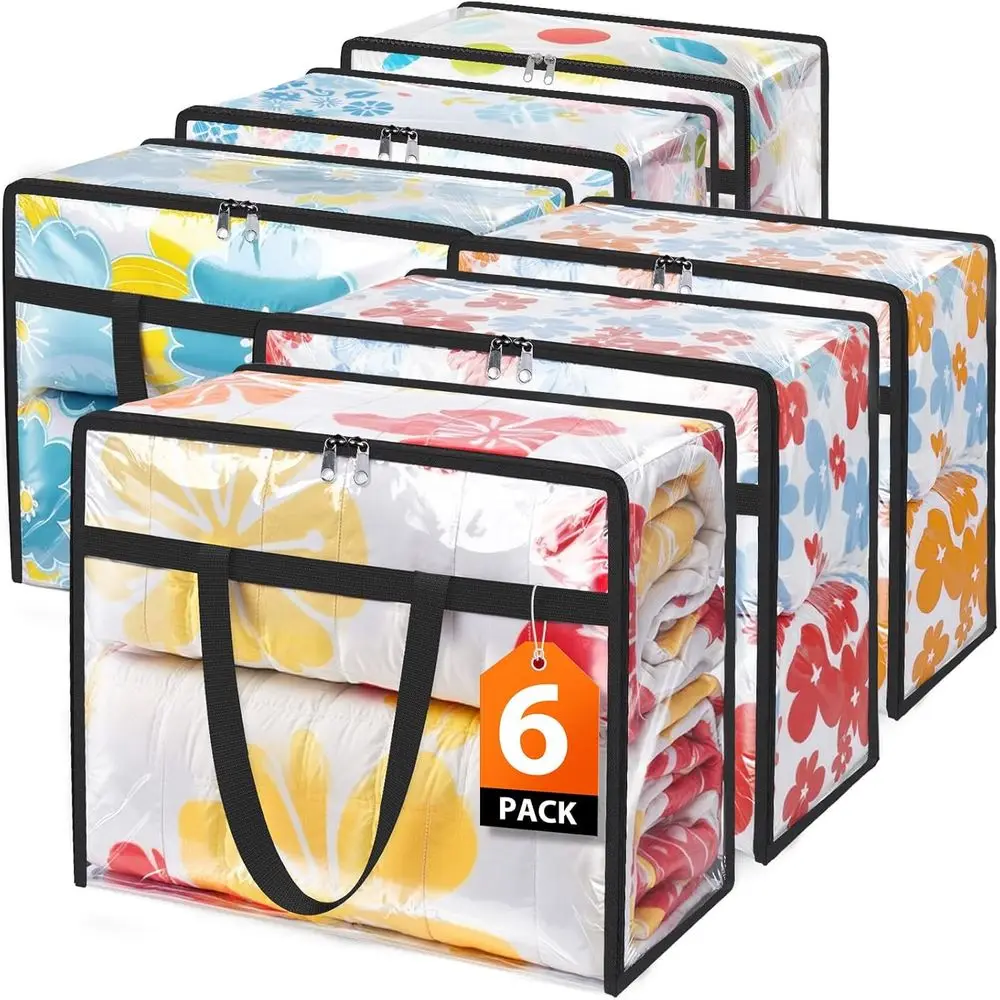 

Набор из 6 органайзеров для шкафа, контейнеры для хранения под кроватью, складные сумки для переезда, упаковочные сумки из ПВХ объемом 60 л для одеял, пледов и постельного белья