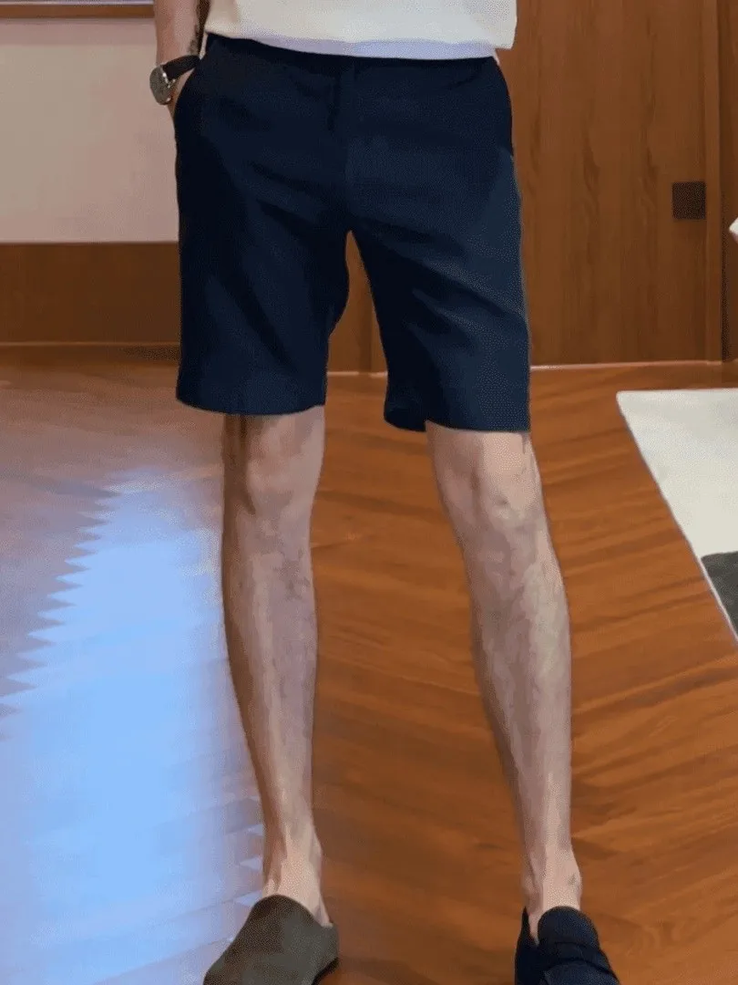 

High-End Casual Pure Color Lazy Style Men's Shorts Elastic Comfortable Breathable mid Waist Loose Fit Polyester Fiber