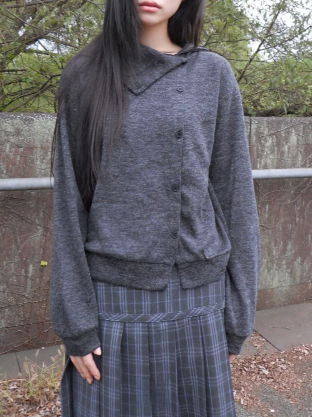 

Unique SEI Retro Korean Sle Autumn Winter Asymmetric Side Button Versatile Slim Fit Stand Collar Long Sve Open Cardigan Top