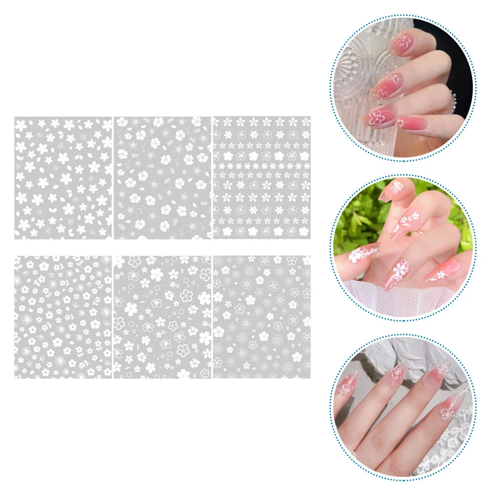 Autocollants décoratifs blancs pour ongles, accessoires pour N64.Face, 6 feuilles