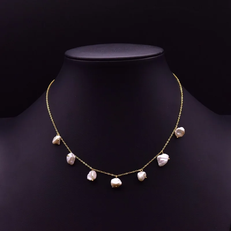 Natural Baroque Pearl , Beaded Necklace, Sweater Chain, Vintage Handmade Jewelry