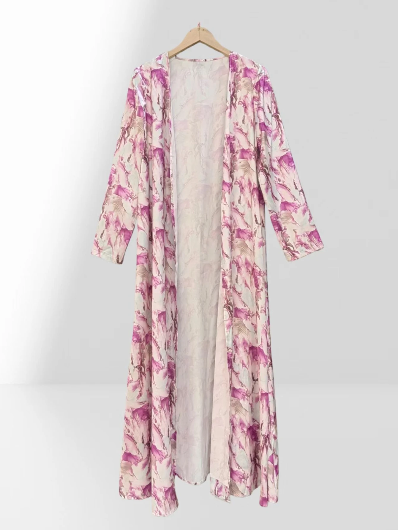 Middle Eastern Open Front Abaya+Hajib 2pcs Muslim Women Printed Floral Abayas Full Sleeve Kaftans Islamic Maxi Dresses Jilbabs