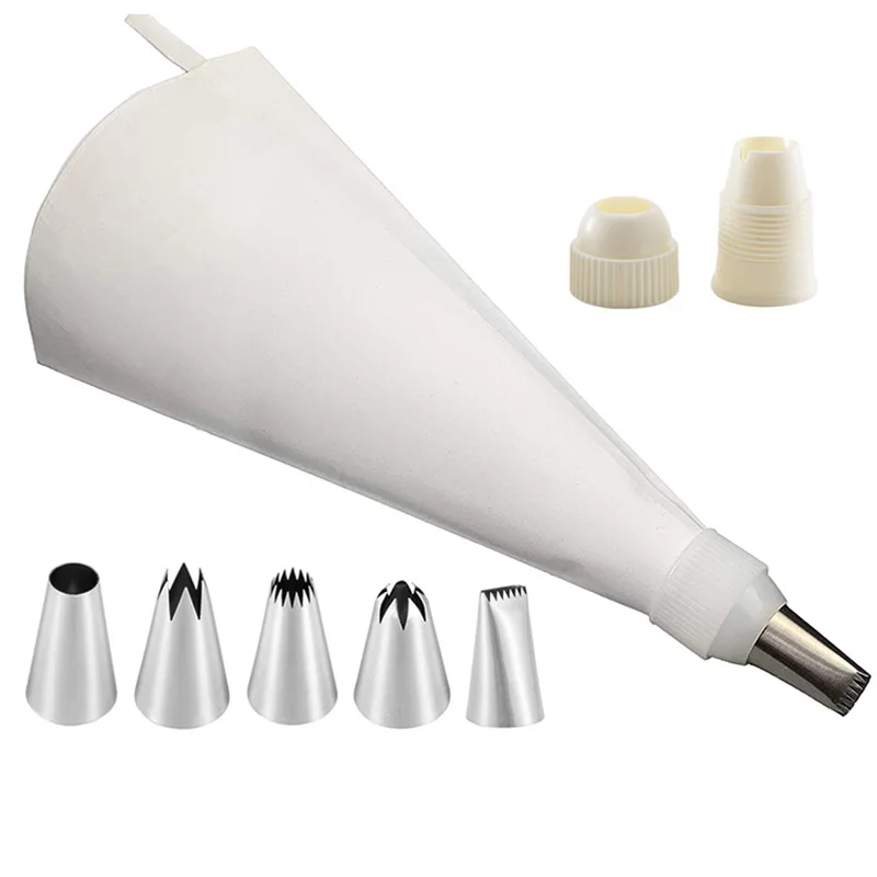 8Pcs/Set Silicone Kitchen Accessories Icing Piping Cream Pastry Bag + 6 Stainless Steel Nozzle Set DIY Cake Decorating Tips Set