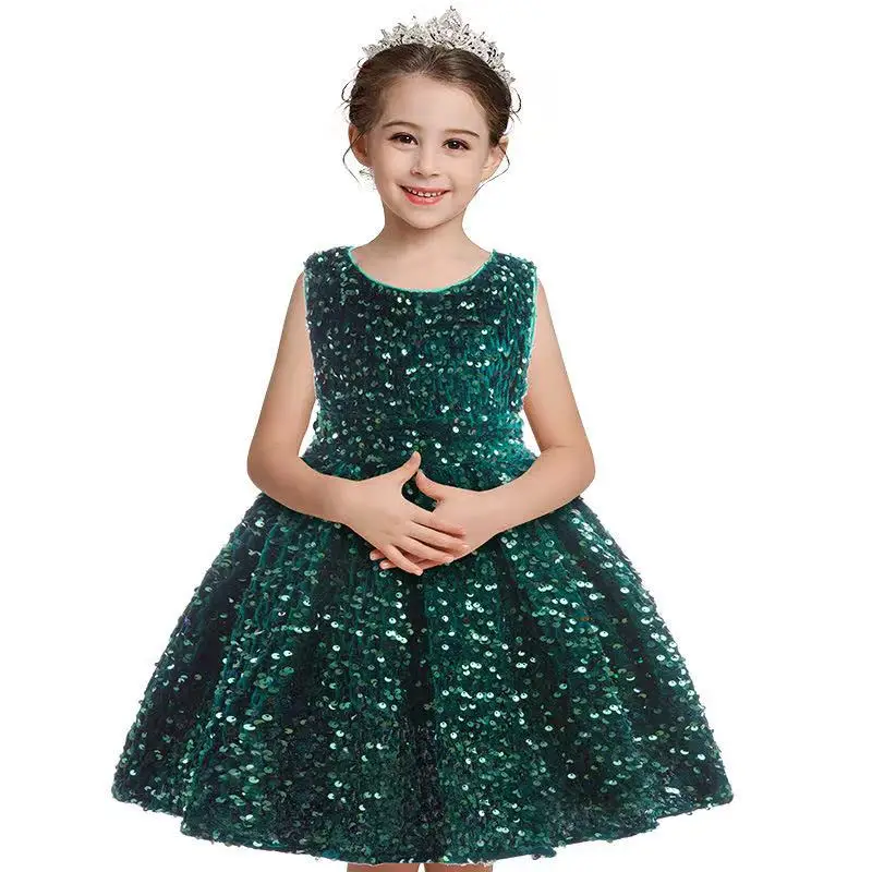 

New Year Clothing 1-6Y 2025 New Christmas New Year Girls' Princess Dress Elegant Red Sequins Girls' Birthday Party Evening Dress