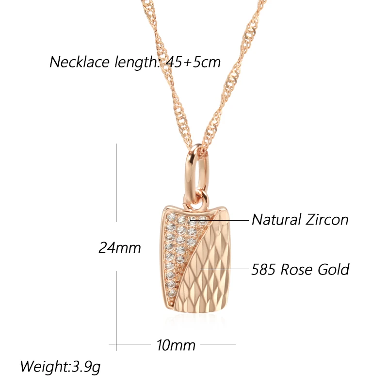 Kinel Hot Square Pendant Necklace For Women 585 Rose Gold Color With Natural Zircon Accessories Ethnic Bride Wedding Jewelry