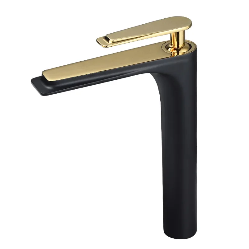 

All-copper black and gold washbasin washbasin faucet, light luxury hot and cold water gun ash plus high long mouth bathroom