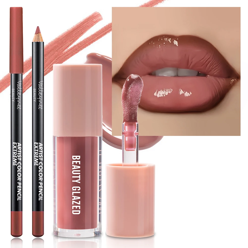 2 Stück/Set Samtstruktur-Lippen-Make-up, mattierter Effekt, rote, braune Farben, schafft ein feuchtigkeitsspendendes und natürliches Lippen-Make-up