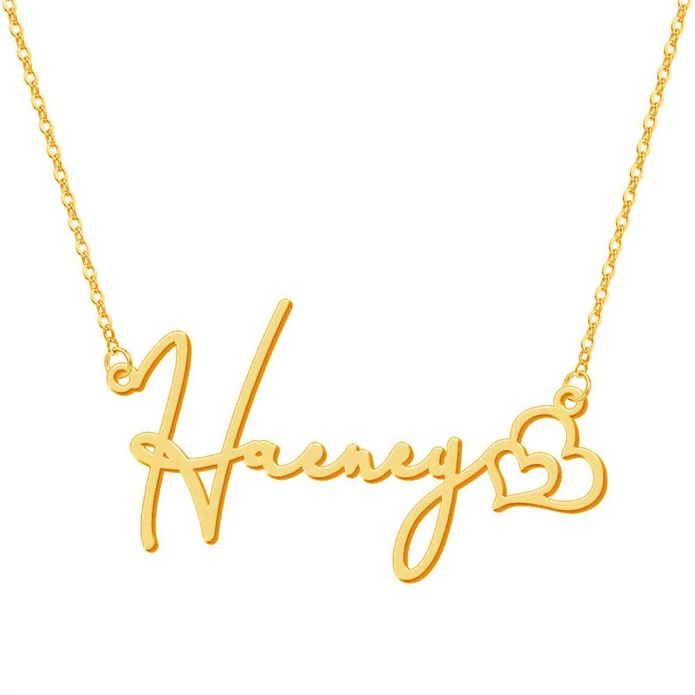 New Personalized Heart Handwriting Name Necklace Luxury Designer Jewelry Custom Collares Aesthethic Chain For Men