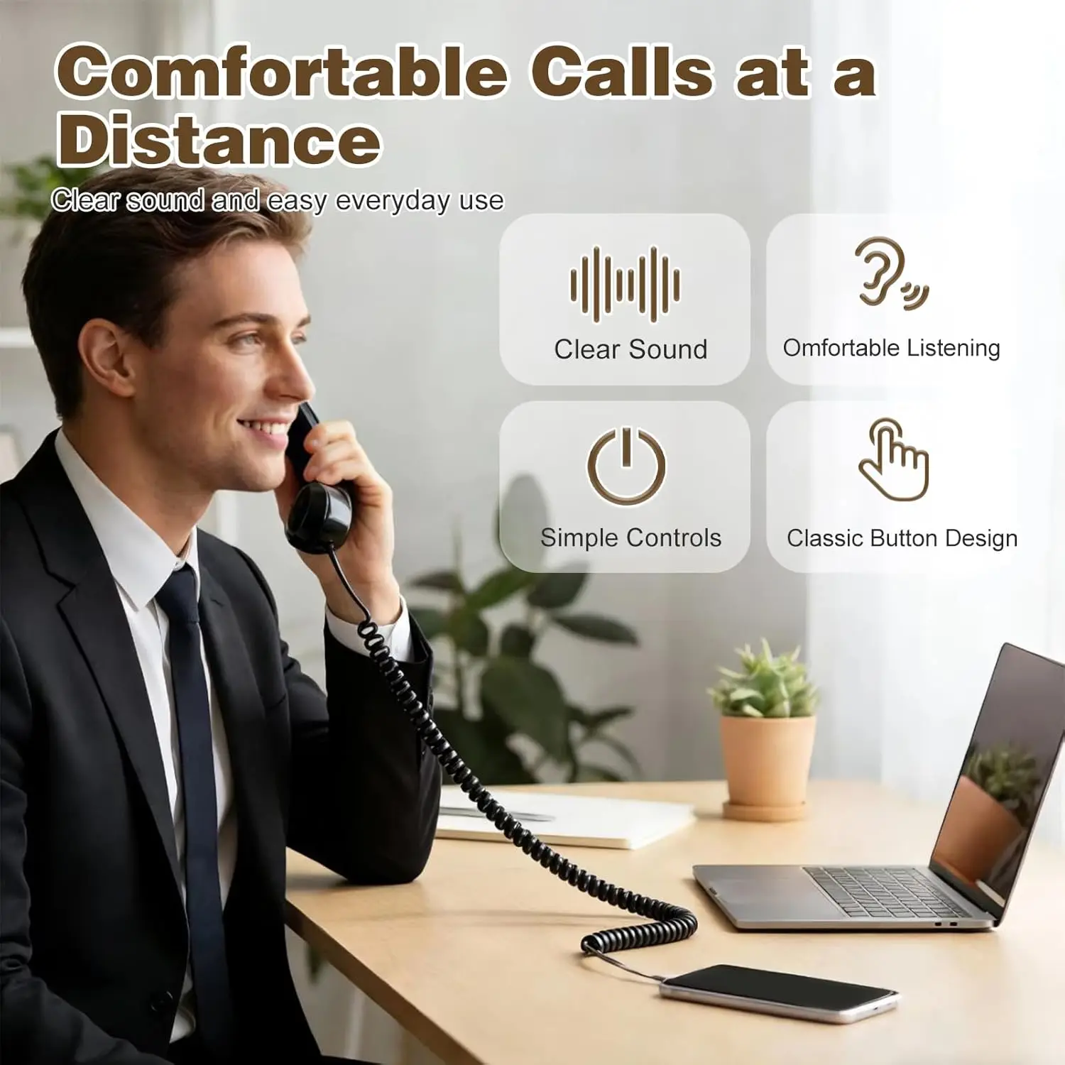 Retro Handset for Mobile Phones Classic Wired Phone Handset with Type-C Connector Vintage Landline for iPhone Android Smartphone view 3
