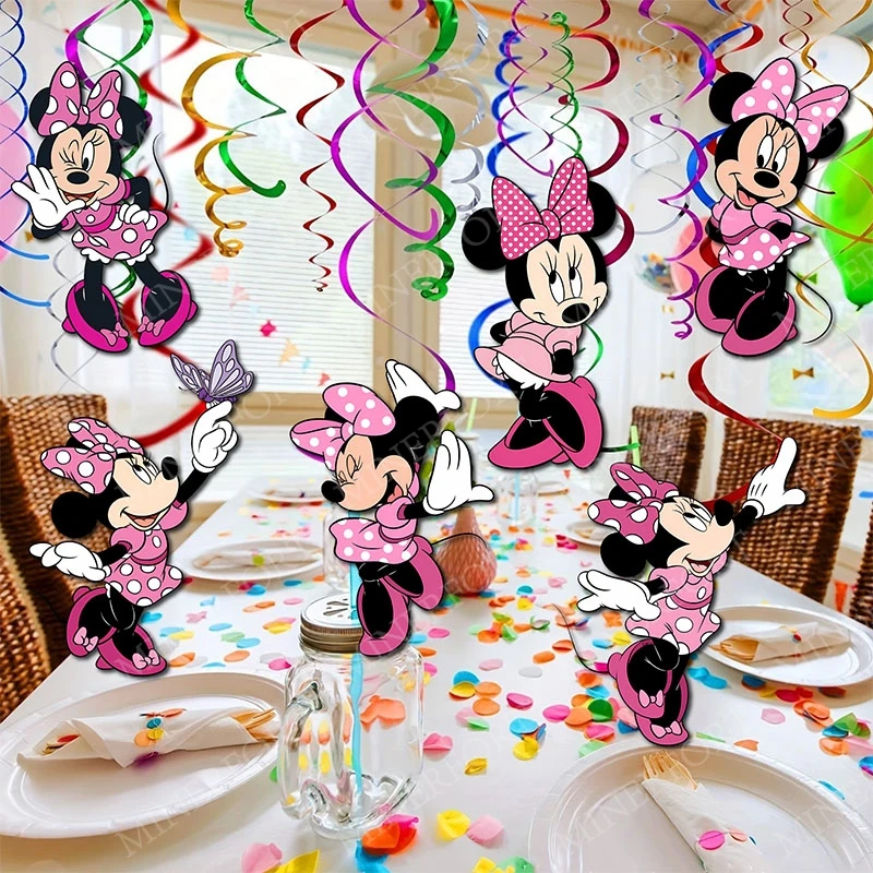 Mickey Minnie Pink Theme Spirals Swirls for Happy Birthday Events Party Decorations Ceiling Hanging Kids Girls Favors Gifts