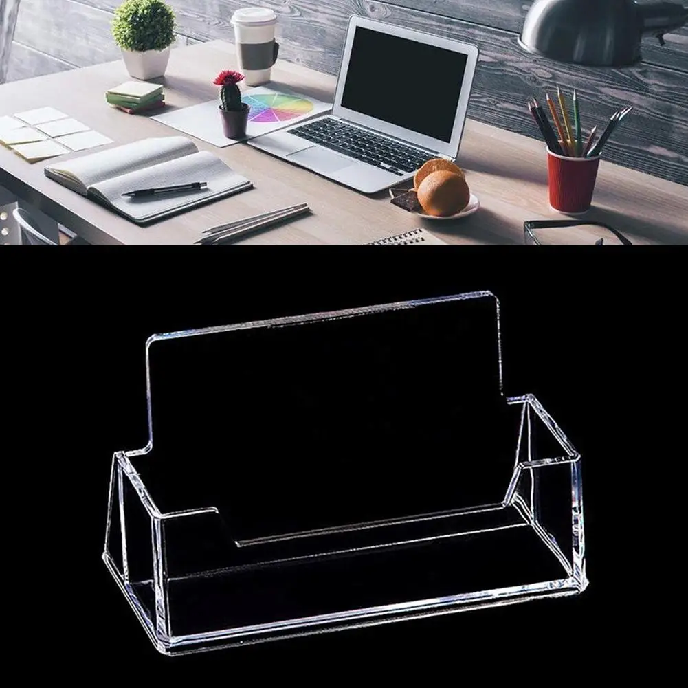 Clear Acrílico Plástico Mesa Prateleira Box, armazenamento Display Stand, Desktop transparente, Titular do cartão de visita, Lugar, Novo, 1Pc