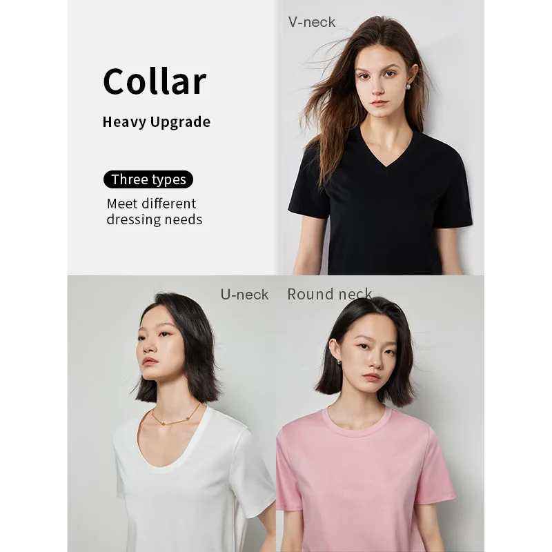 TOYOUTH Women Tee Tops 2024 Summer New Solid Color 3 Neck Style 3 Color Basic T shirt