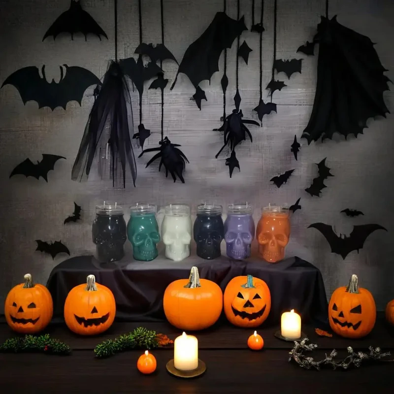 6er-Pack Halloween-Gläser aus transparentem Totenkopf-Kunststoff mit Deckel für die Kerzenherstellung, Kerzenherstellungsformen