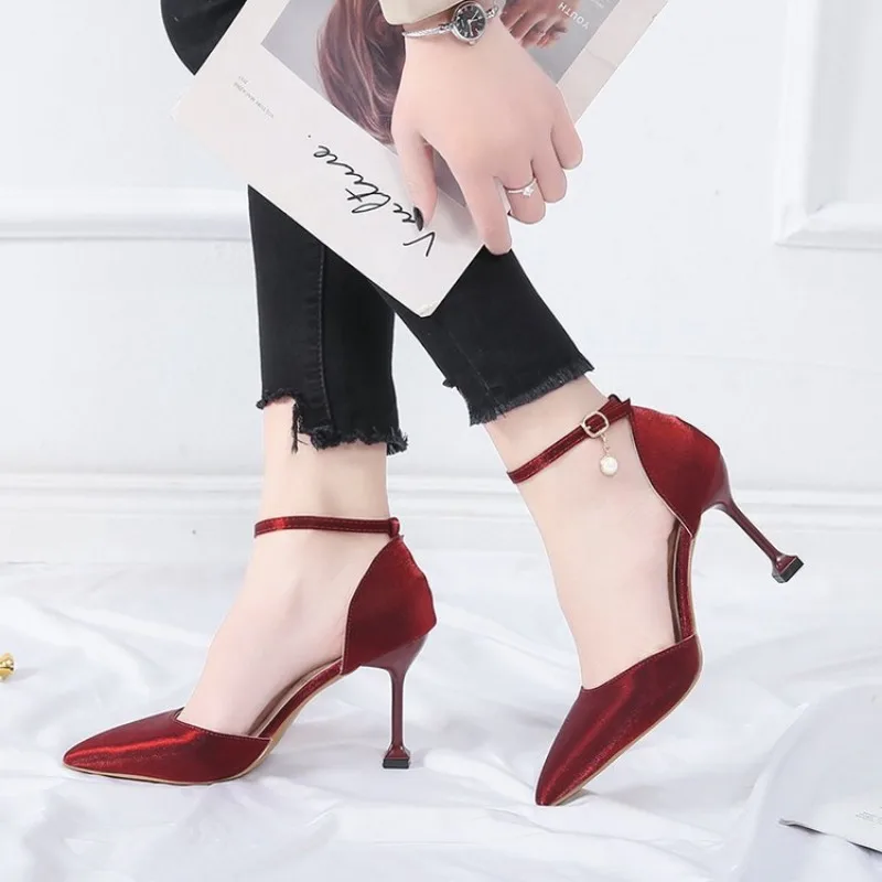 

Fashion Solid Color High Heels Women's 2025 Summer New Girl Net Red Sexy One Word Buckle Casual Comfortable Shoes for Women
