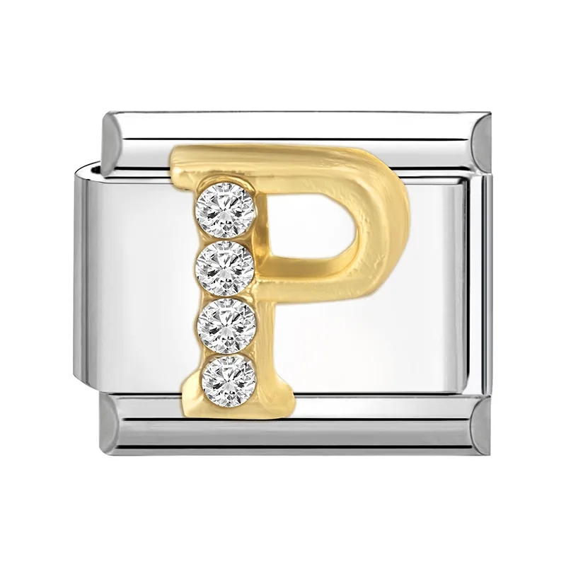 1 Stück 304 Edelstahl Italienische Charm-Anhänger 26 Englische Buchstaben Passend für 9mm DIY Armband Schmuckherstellung 10mm x 9mm Personalisiert – Detail 10