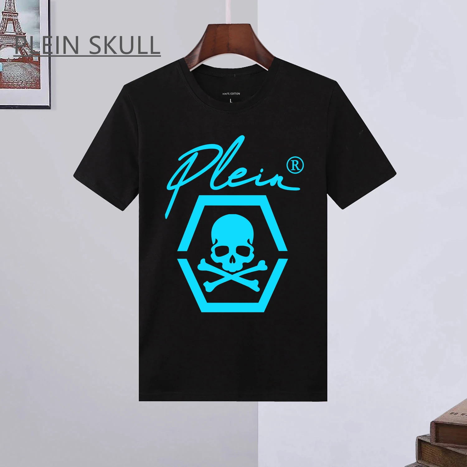

PLEIN SKULL Printed Breathable T-shirt Men's Street Gothic Loose Tee Oversized Cotton Hip Hop Sports Short Sleeved Top S-6XL
