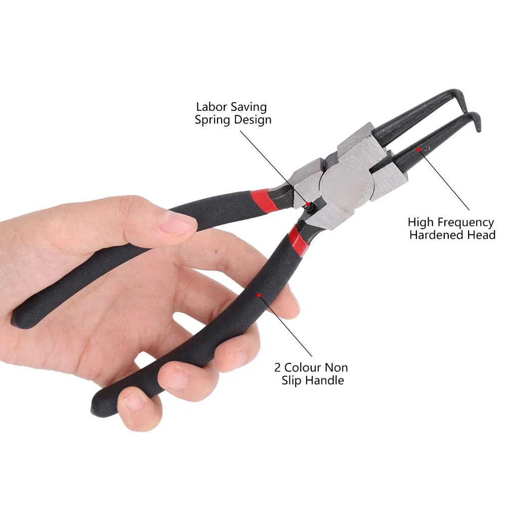 Heavy Duty Circlip Pliers Spring Loaded 90 Degree Bent Jaw Internal Circlip Pliers Non-Slip Handle Carbon Steel Bent Jaw Pliers