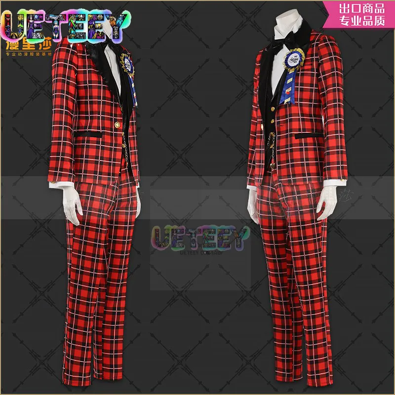 UETEEY COS Twisted Wonderland HEARTSLABYUL Dorm ACE Groom Plaid Suit Cosplay Costume Halloween Anime Costume Custom Size view 3