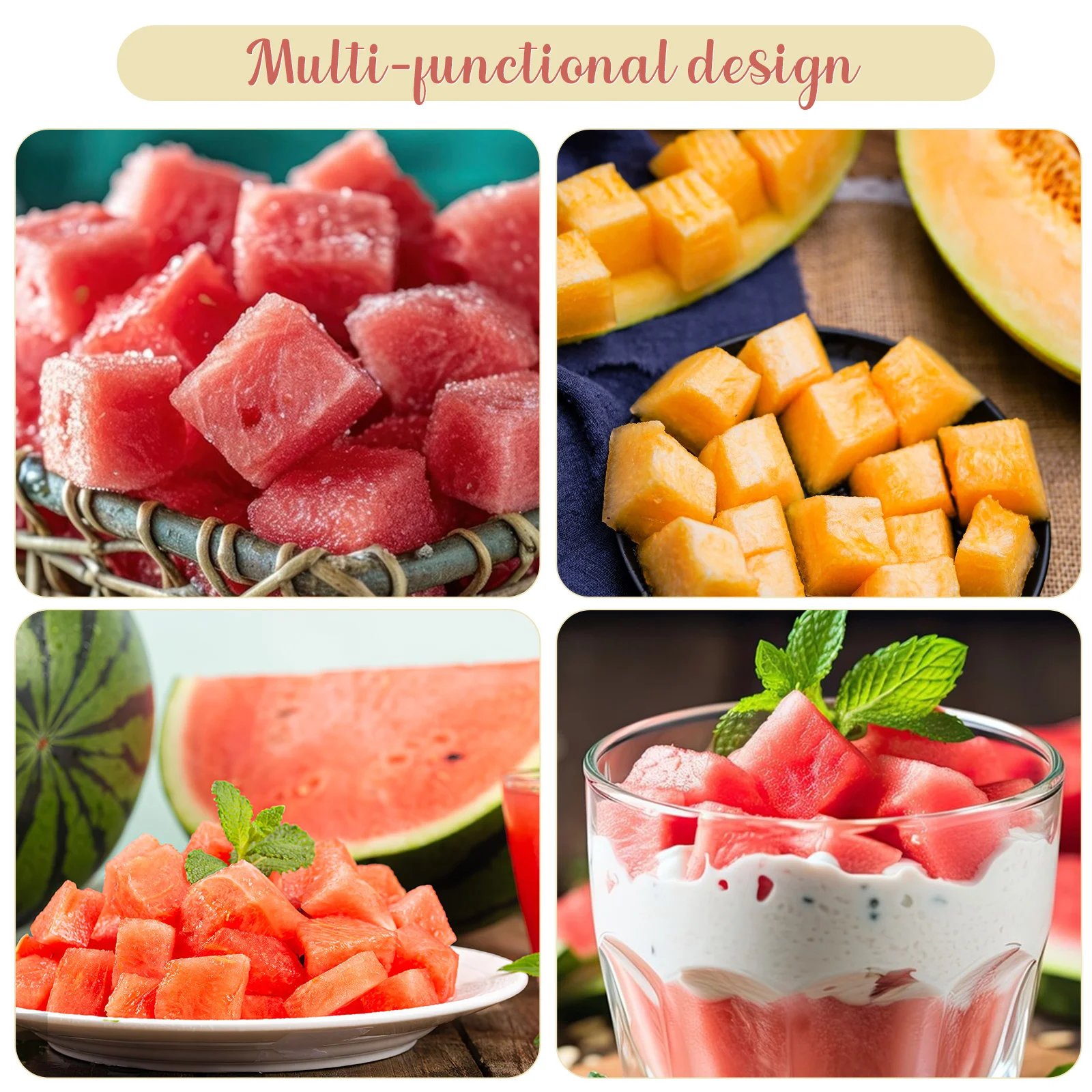 

2Pcs Stainless Steel Watermelon Cube Cutter Creative Kitchen Gadget for Safe Efficient Fruit Slicing Multi-Functional Melon