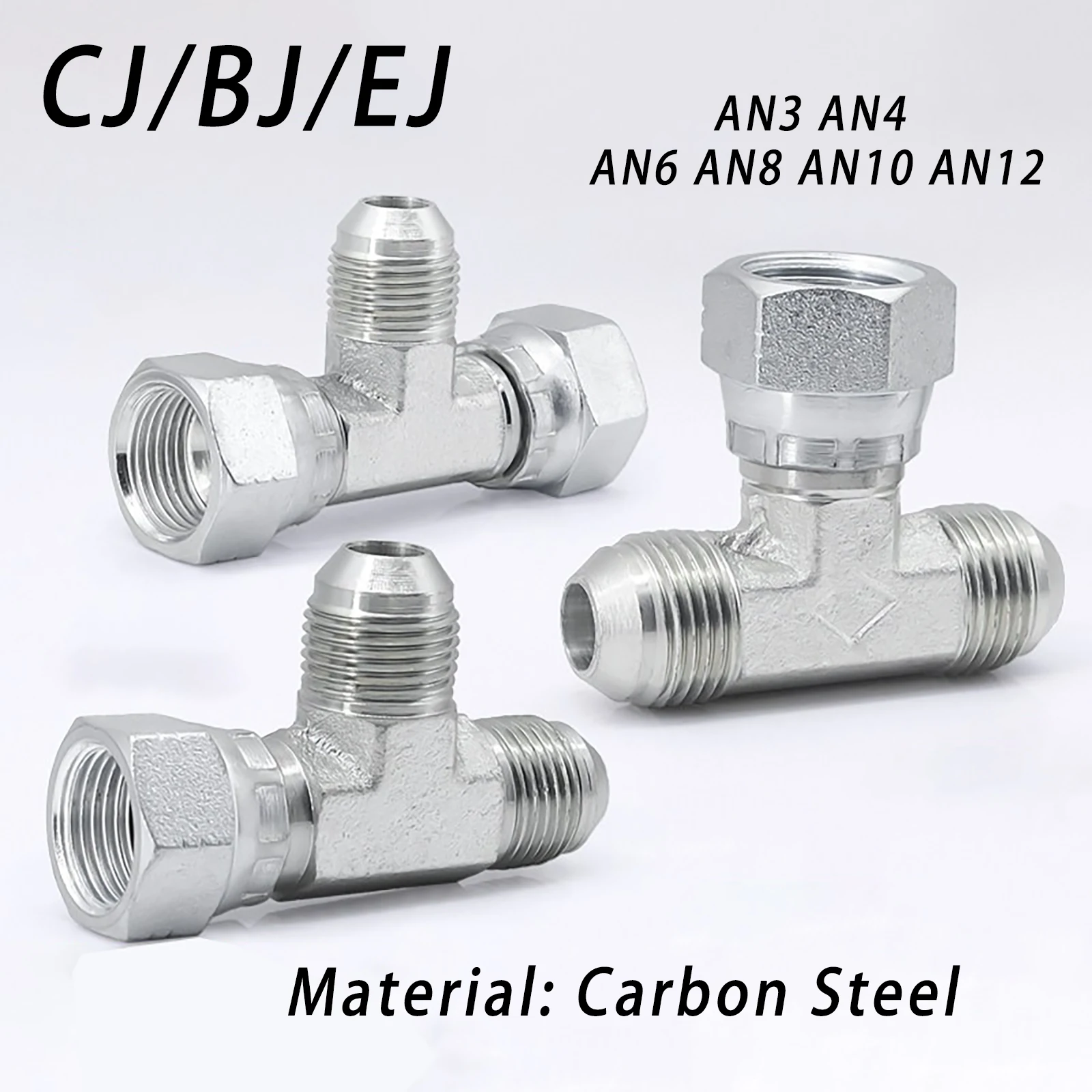 AN3-AN12 74° external cone hydraulic American three-way union BJ/CJ/EJ C-type horn mouth pipe carbon steel external thread joint