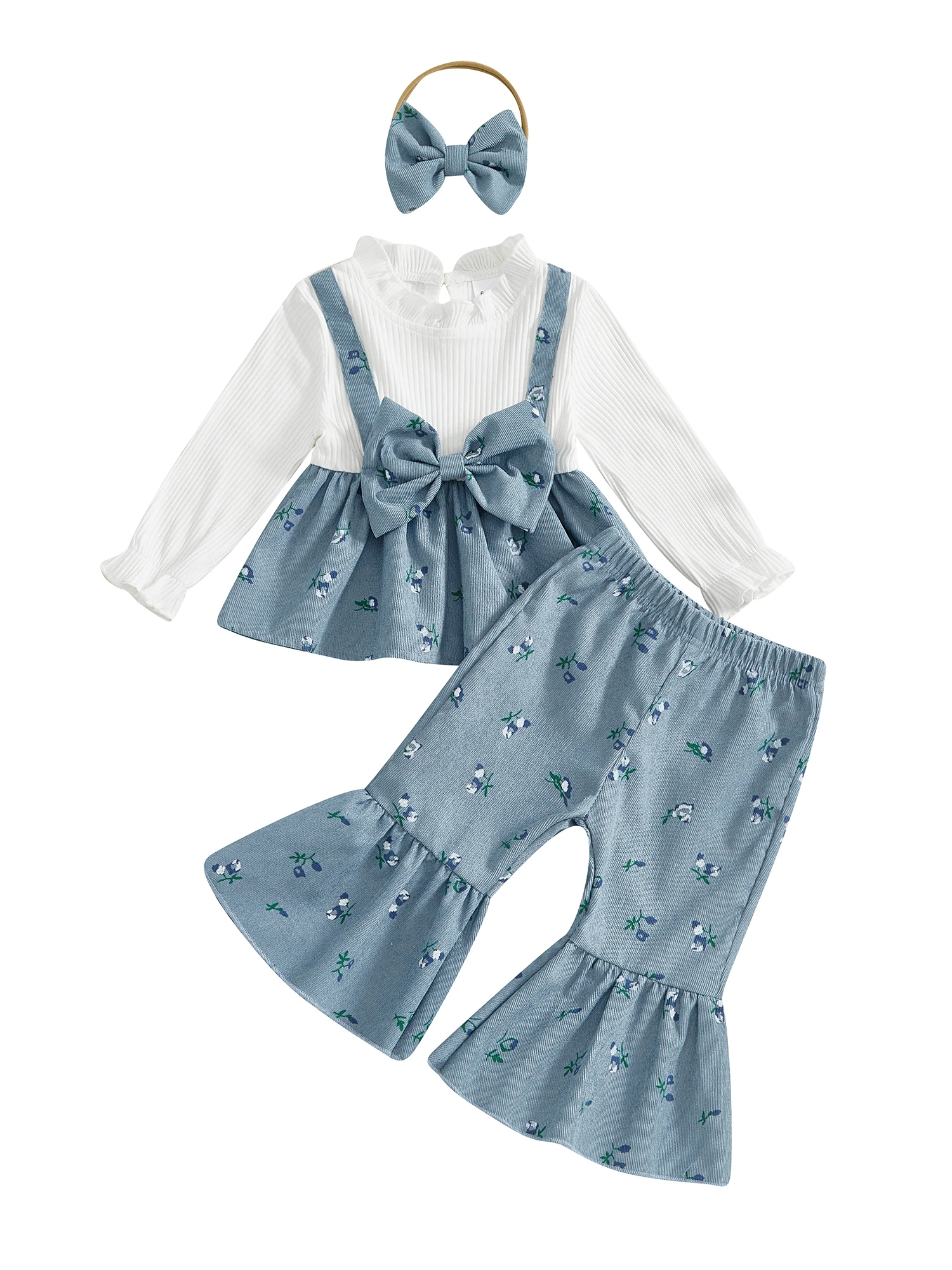 

Toddler Girls 3-Piece Outfit Short Sleeve Top with Ruffle Pants and Matching Headband Summer Floral Set for Kids