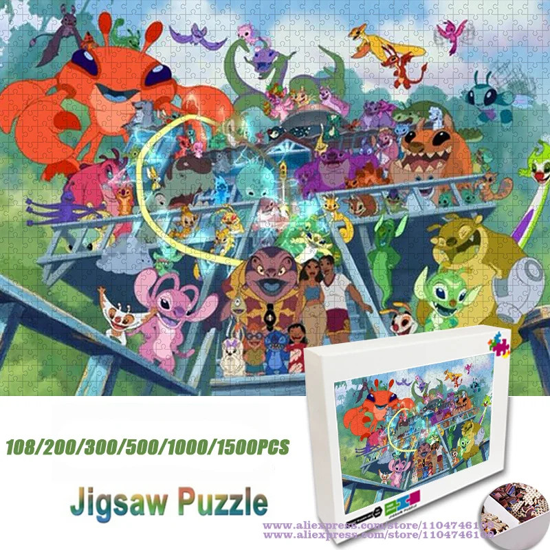 

Anime Lilo & Stitch Puzzle Jigsaw 108/200/300/500/1000/1500Pcs Intelligence Puzzles Cartoon Anime Disney Puzzles Home Decor