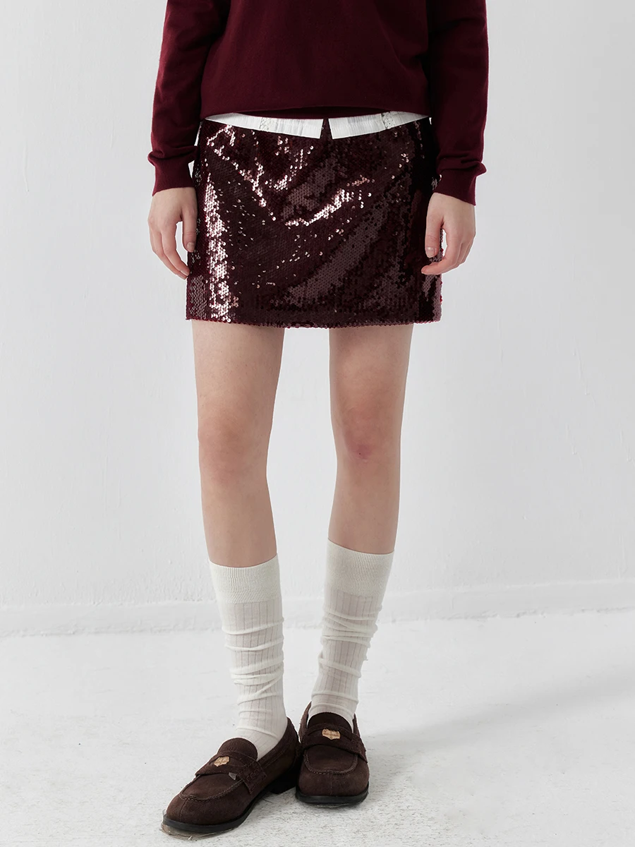 

plus Red Heavy Embroidery A-Line Skirt Women's High Waist Polyester Fiber Glitter Princ Sle Daily Wear