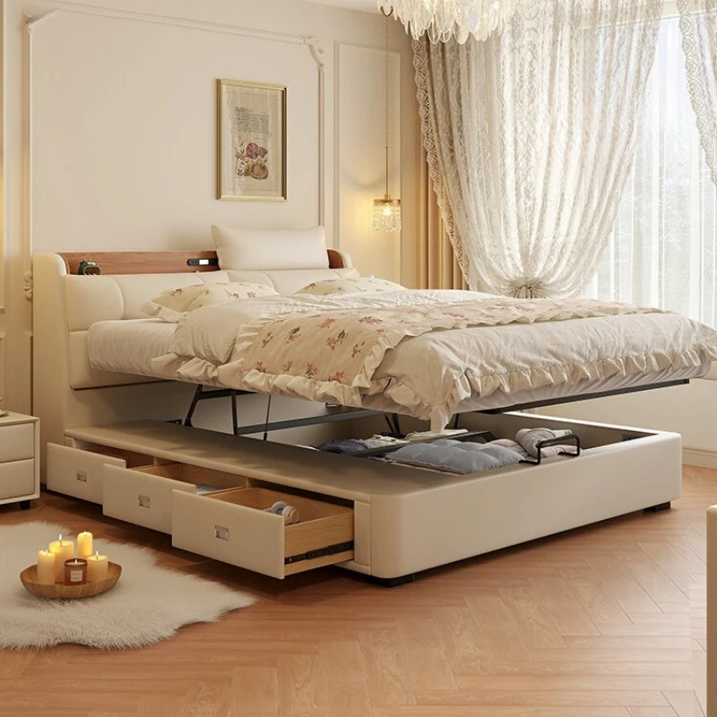 

Translational storage Double bed Multifunctional high-end atmospheric bedroom bed comfortable lit 2 personnes furniture home