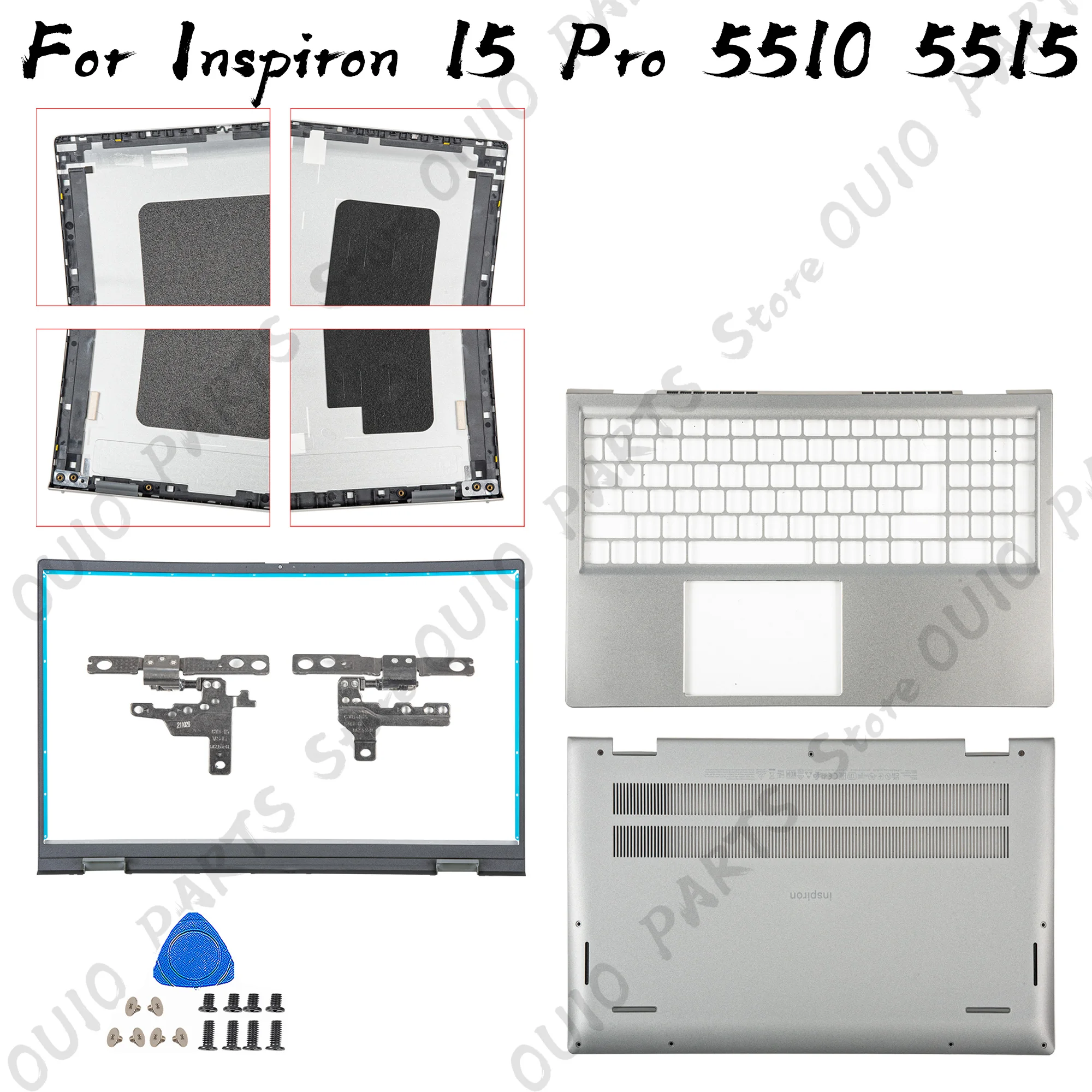

Aluminum Shell For Inspiron 15 Pro 5510 5515 Screen Back Cover Front Bezel Base Cover Bottom hinges Repair 15.6inch 0CHFVW 5WK5X