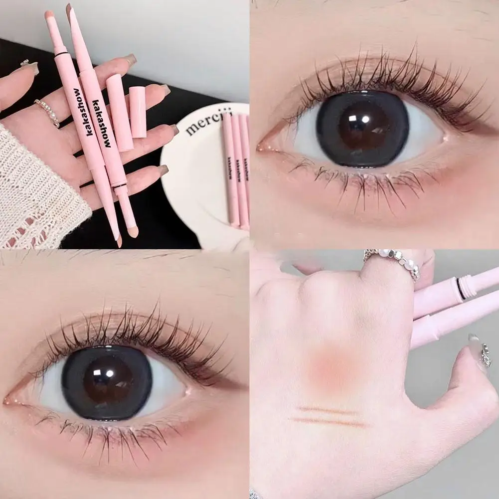 Stylo ver à soie couché à Double tête, imperméable, durable, mat, perle, éclaircissant, ombre sous le contour des paupières, crayon de fard à paupières