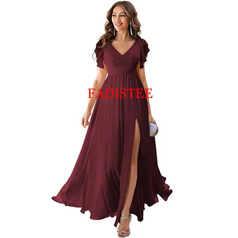 Novo estilo chiffon vestidos de baile com decote em v a linha vestidos de festa longos até o chão