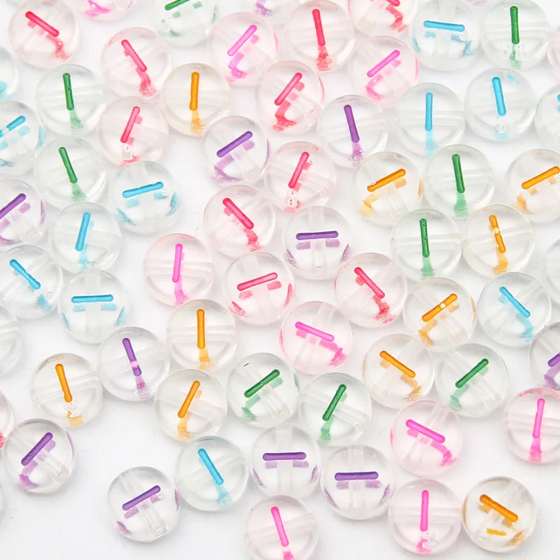 100Pcs 7mm Transparent Colorful A-Z letter Acrylic Beads Round Flat Vowel Spacer Beads For Jewelry Making Diy Bracelet Necklace