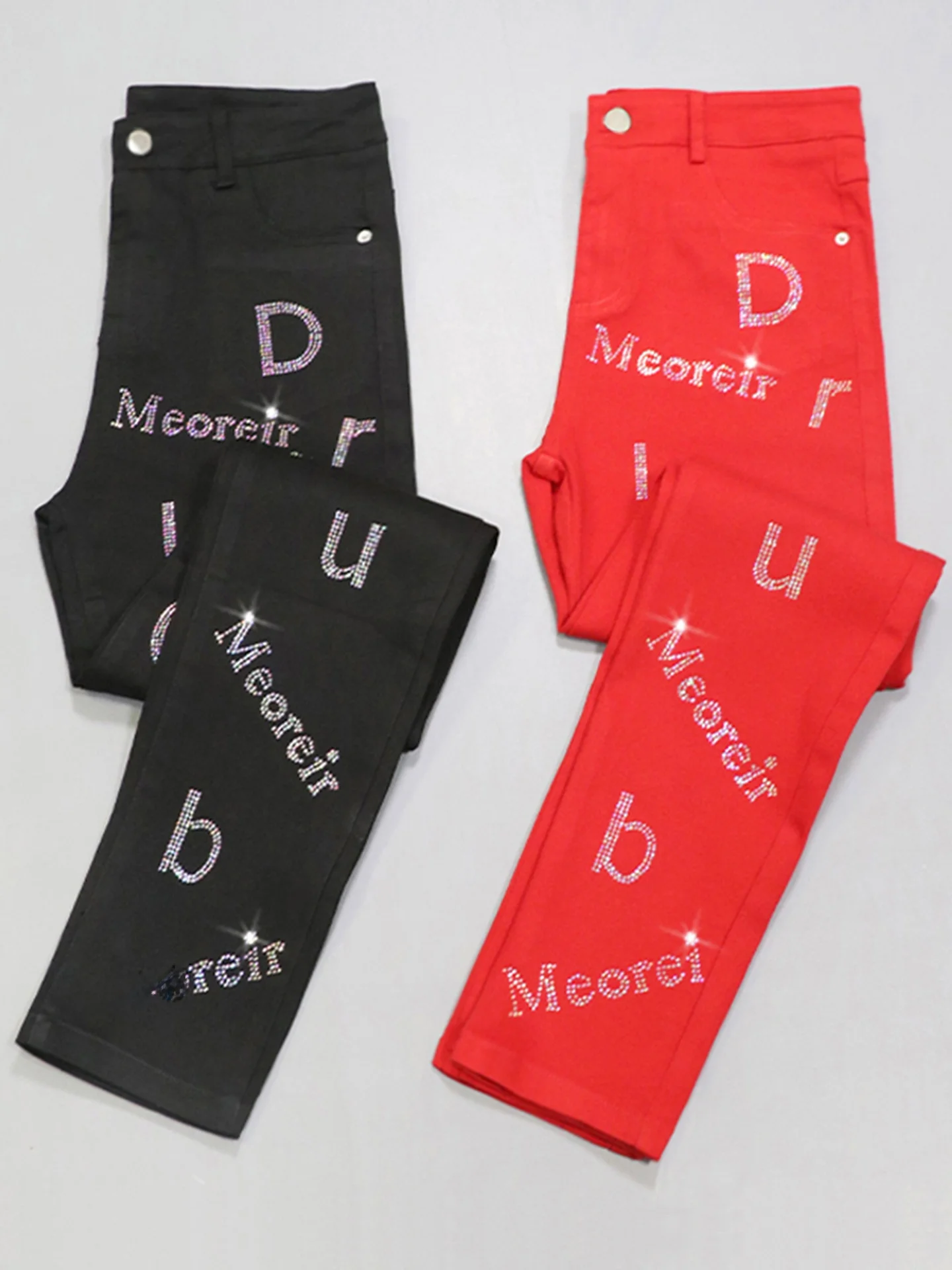 

Fashionable High-Waist Rhinestone Denim Jeans Women's Spring Summer New Style Korean Version Slimming Elastic Ankle-Length Pe...