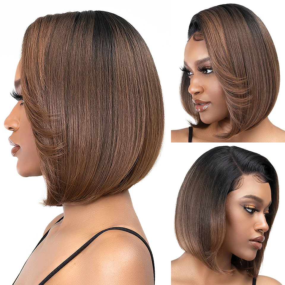 Synthetic 10 Inch Short Straight Bob Lace Front Wig For African Women T Part Lace Front Wigs For Afro Girl