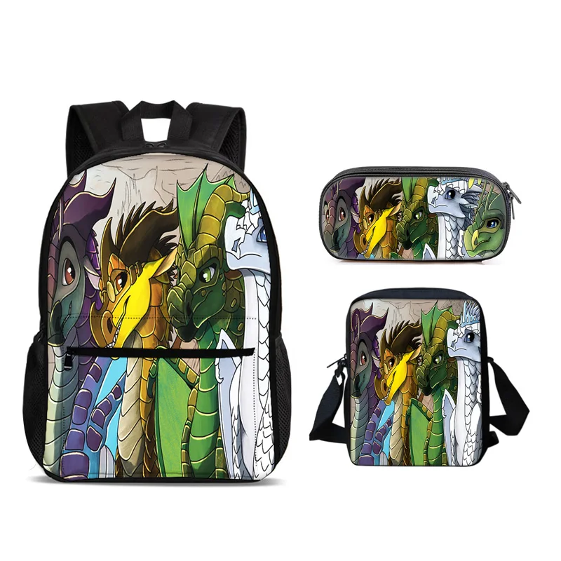 Wings of Fire 3Pcs Set Backpack Pen Bag Shoulder Bag Large Capacity Cartoon Printed Primary School Boys and Girls Trendy Style