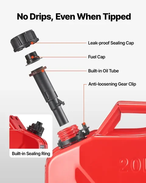 حاوية وقود معدنية سعة 5.3 جالون، باللون الأحمر، مع صنبور ومقبض، 6 لتر/دقيقة، مانعة للتسرب، لسيارة دراجة نارية ATV UTV، عبوتان #3