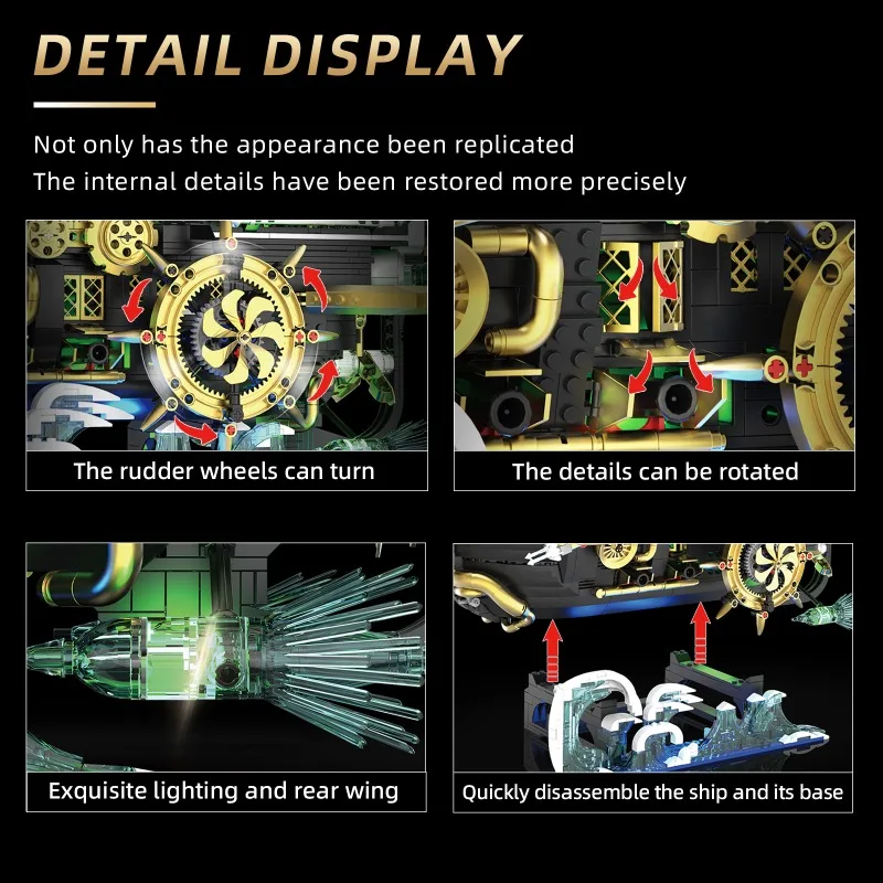 2720PCS Creative Steampunk Pirate Ship Building Blocks With Powered Device Construction Bricks Toy Gift For Children Adult