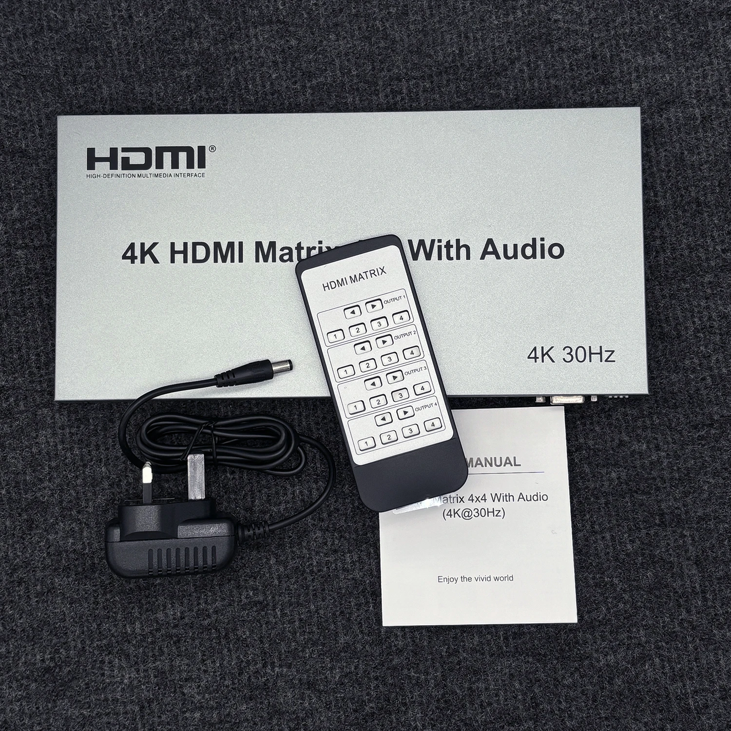 

HDMI 2.0 4x4 Matrix Swticher Splitter 4K 60Hz 4 in 4 Out Video Distributor Selector Box with Audio IR Remote RS232 HDCP 2.2 DIP