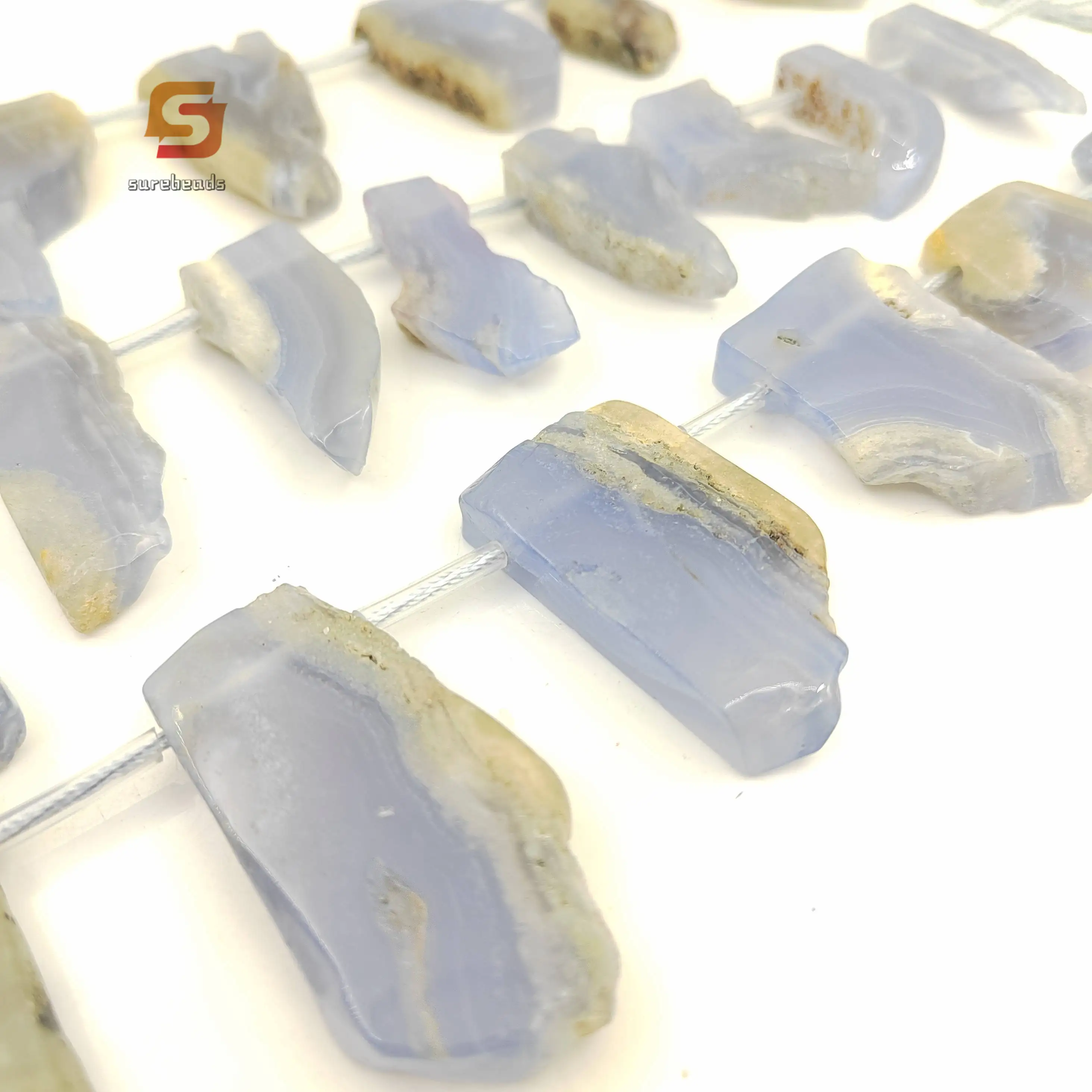 Natural Blue Lace Agate Top Drilled Slab Loose Beads Bulk,15.5