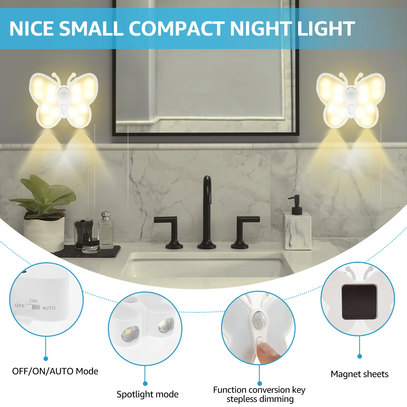 2Pcs Sensor Night Light Motion Sensor LED Night Light Dimmable Wall Night Lamp for Home Bathroom Kitchen Hallway Stairs Bedroom