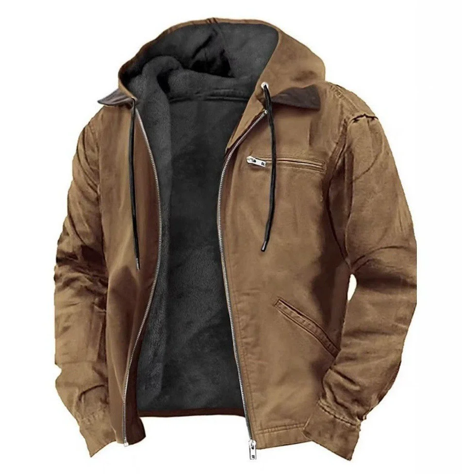 سترة رجالية شتوية غير رسمية لعام 2025 مع قلنسوة وسحابات عصرية من الصوف معاطف خارجية للرجال عتيقة بقلنسوة سترات دافئة فضفاضة