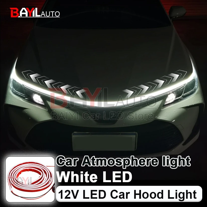 12V White Car Hood Light Strip, Scan Starting Led Decor Lamp, Flexible Daytime Running lamp, Auto Headlight Strips Car Assecorie