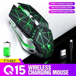 T-WOLF Thunderwolf Q15 Şarj Edilebilir Kablosuz Fare RGB Glow Oyun Ofis Sessiz Dizüstü 2.4g Şarj Edilebilir Kablosuz Fare