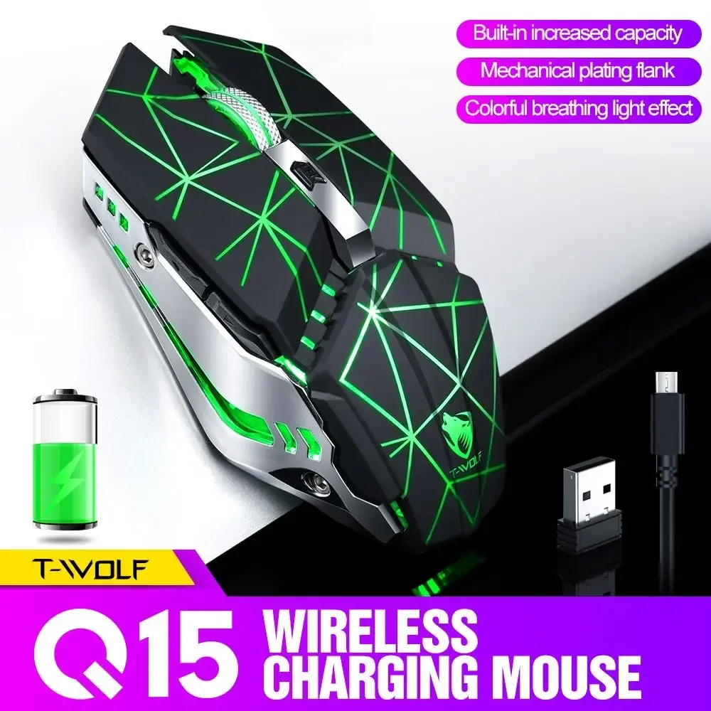 T-WOLF Thunderwolf Q15 Rechargeable Wireless Mouse RGB Glow Game Office Silent Laptop 2.4g Rechargeable Wireless Mouse